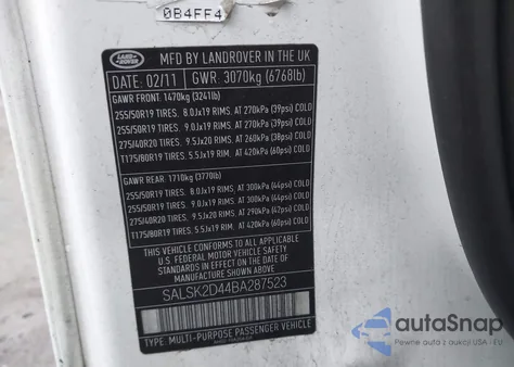 2011 Land Rover Range Rover Sport Hse from USA, damaged, VIN SALSK2D44BA287523